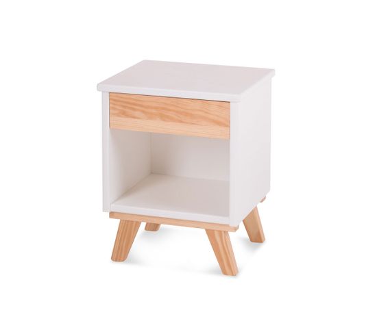 Table De Chevet 1 Tiroir Bois Massif Blanc - Cosette