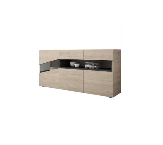 Buffet 3 Portes 2 Tiroirs Bois Clair/bois Noir - Camelia N°1