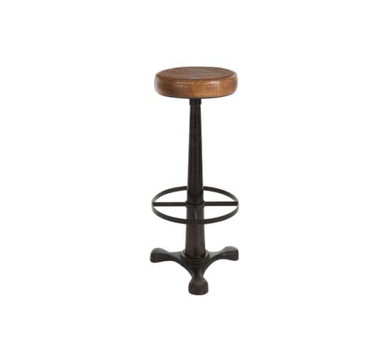 Tabouret De Bar En Cuir Cognac Et Métal - Laura