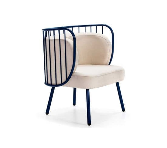 Fauteuil Tissu Beige/métal Bleu - Teulat Nabi