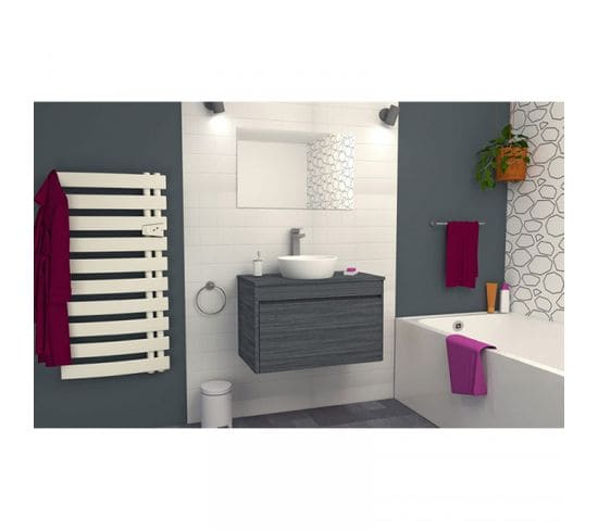 Meuble De Salle De Bain Suspendu 2 Tiroirs 80 Cm Gris + Miroir - Asili - L 80.5 X L 45.5 X H 51.6 Cm