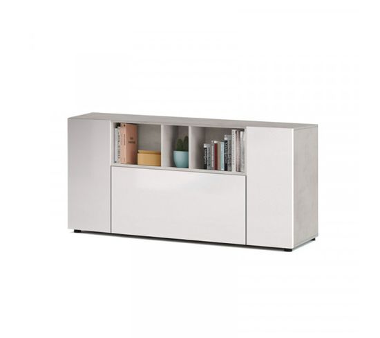 Buffet 3 Portes Blanc/béton - Waka - L 150 X L 41 X H 76 Cm