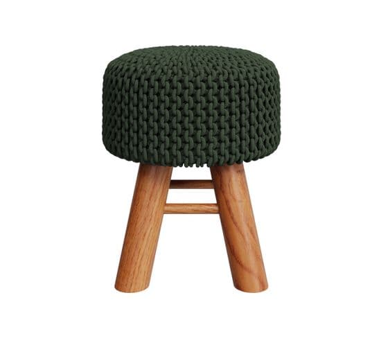 Petit Tabouret Tricot Lisa Vert Kaki