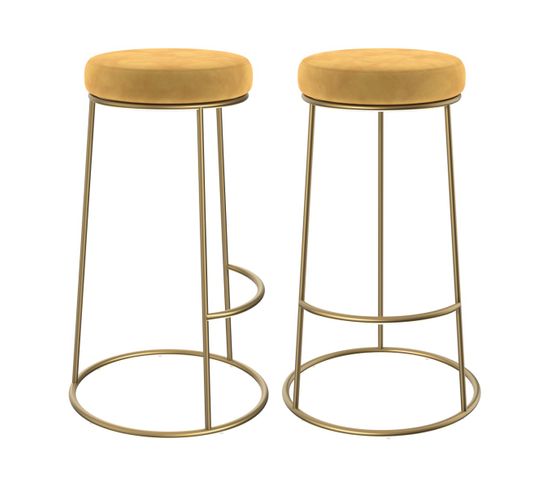 Tabouret De Bar Kendal En Velours Jaune Curry 73 Cm (lot De 2)