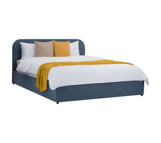 Lit Double Tilly Avec Coffre 160x200 Cm En Tissu Bleu