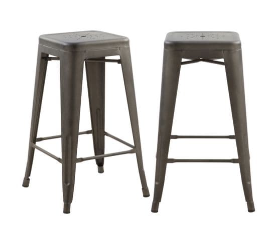 Tabouret De Bar Mi-hauteur Indus Gris Mat 66cm (lot De 2)