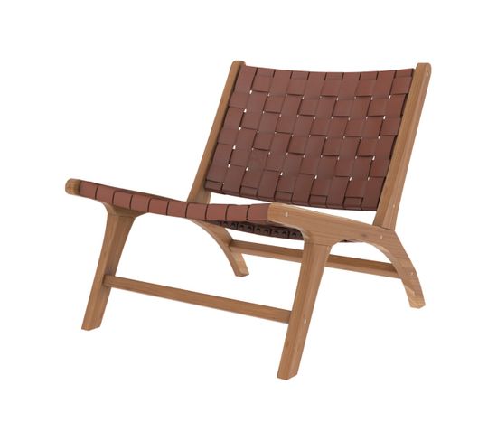 Fauteuil Kuna En Teck Et Cuir Tressé Marron