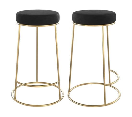 Tabouret De Bar Mi-hauteur Kendal En Velours Noir 63 Cm (lot De 2)