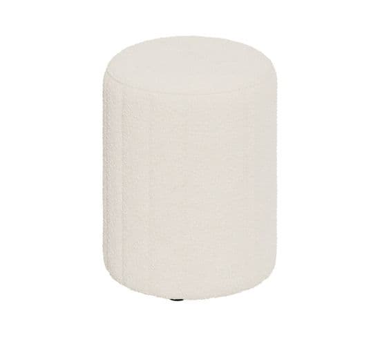 Pouf Eva Rond En Tissu Blanc Bouclé