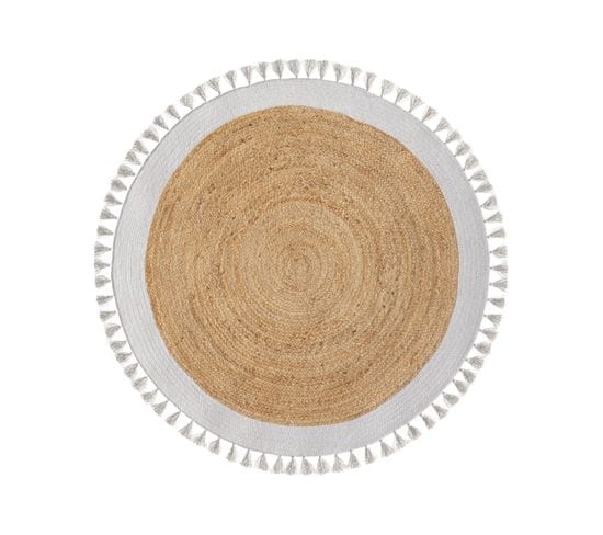 Tapis Rond Anais En Jute Naturel Et Blanc D120 Cm