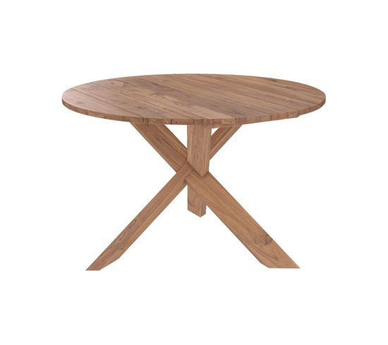 Table Ronde Laure 4 Personnes En Bois De Teck Recyclé D120 Cm