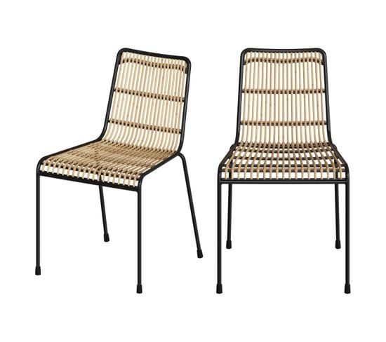 Chaise Jouve En Rotin Et Métal Noir (lot De 2)