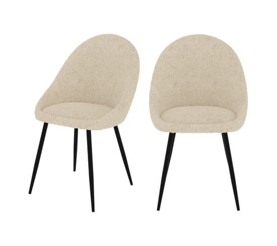 Chaise Rona En Tissu Bouclé Blanc Cassé (lot De 2)