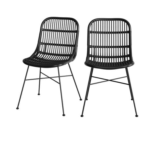 Chaise Moon En Rotin Noir (lot De 2)