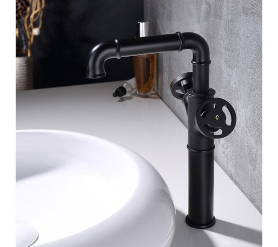 Robinet Mélangeur Lavabo Haut Style Rétro - Noir