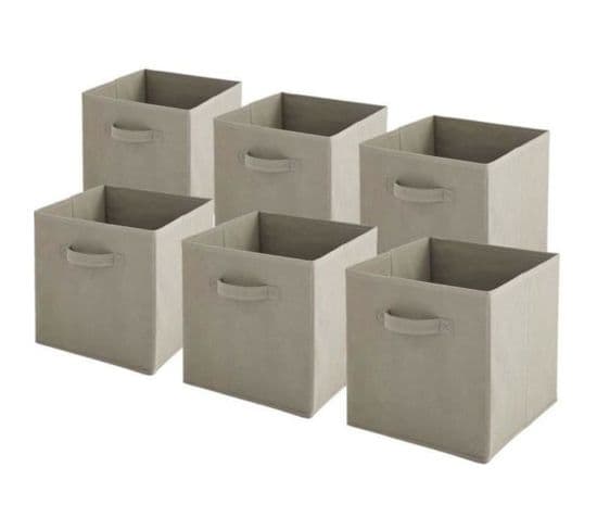 Lot de 6 paniers pliables en tissu taupe 27x27x27cm