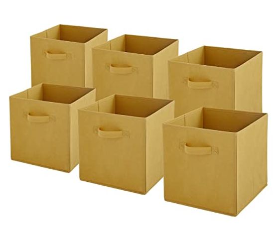 Lot de 6 paniers pliables en tissu jaune 31x31x31cm