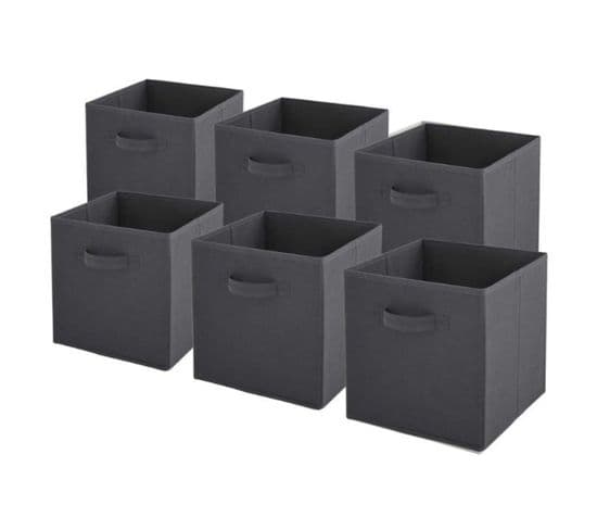 Lot de 6 paniers pliables en tissu gris 31x31x31cm