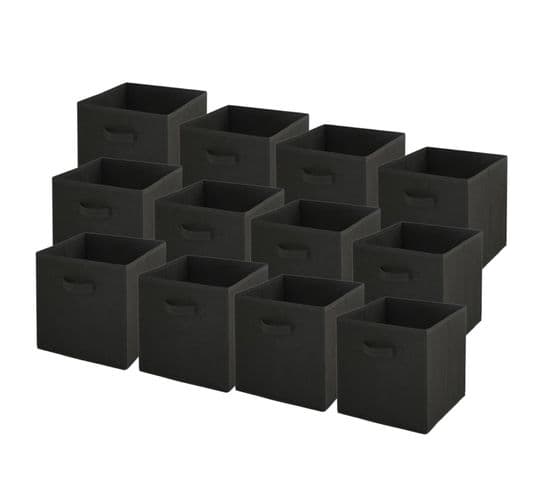 Lot de 12 paniers pliables en tissu noir 27x27x27cm