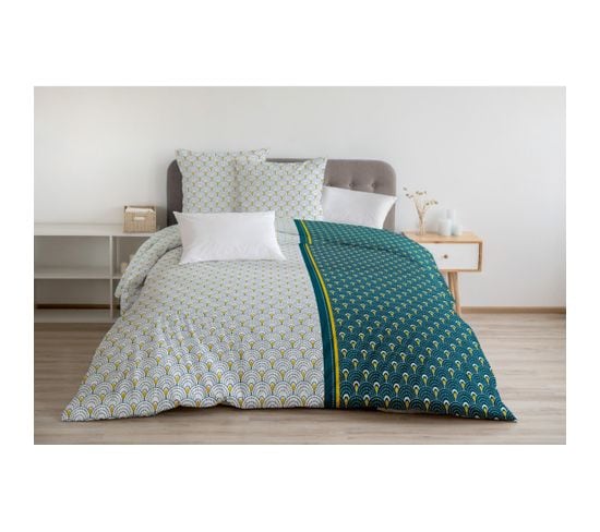 Le Rainbow Parure De Couette 100% Coton - Vert - 240x260 Cm