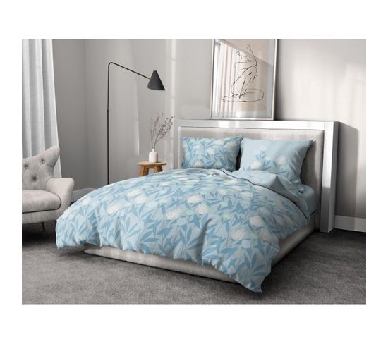 Tempete Florale Parure De Couette 100% Coton - Bleu - 220x240 Cm