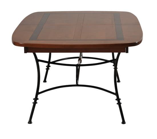 Table Ovalisée 160 Cm, 2 Rallonges Intégrées, Plateau Merisier Et Pieds Fer Forgé