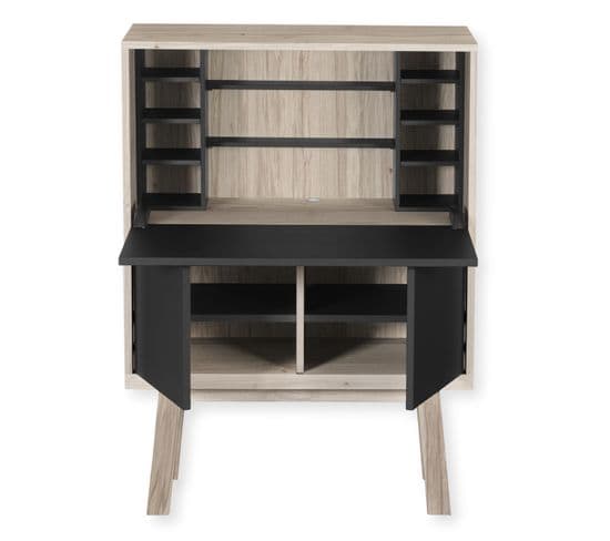 Bureau Secrétaire Avec Rangement De 90 Cm De Large, En Chêne