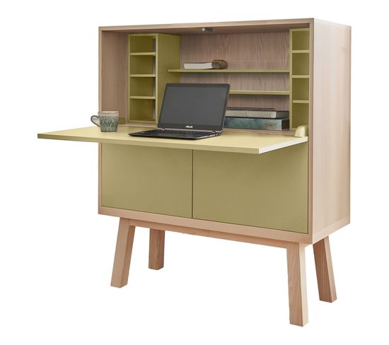 Bureau Secrétaire Avec Rangement, 120 Cm De Large, En Frêne