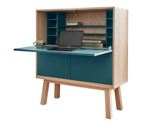 Bureau Secrétaire Avec Rangement, 120 Cm De Large, En Frêne