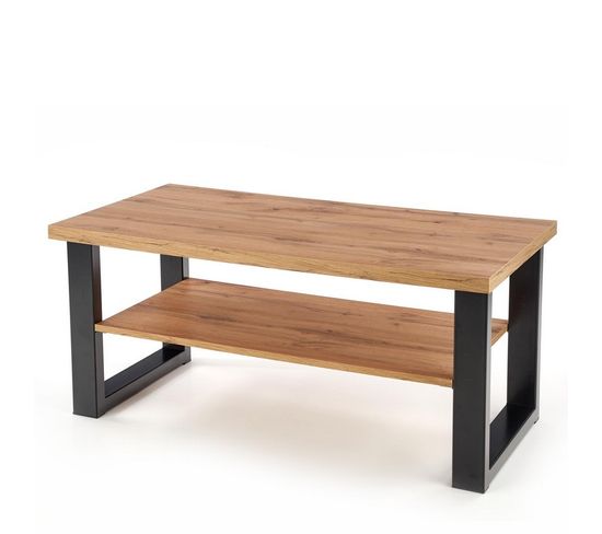 Table Basse De Style Industriel 120x60 Cm Avec Plateau Et Étagère Aspect Chêne Wotan Aries