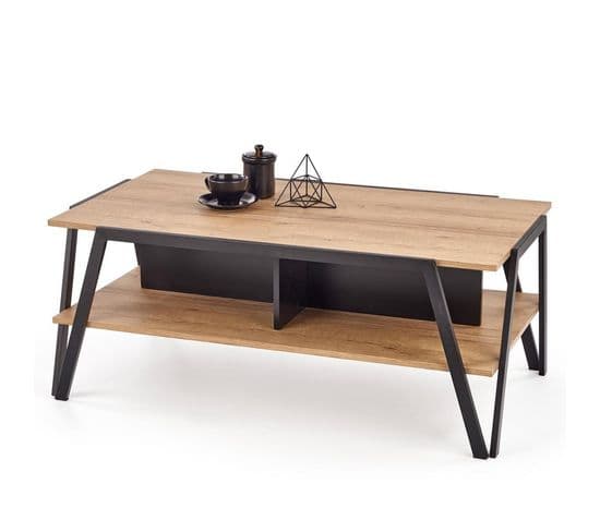 Table Basse Rectangulaire Design Aspect Chêne Et Pieds Métal Noir Walt