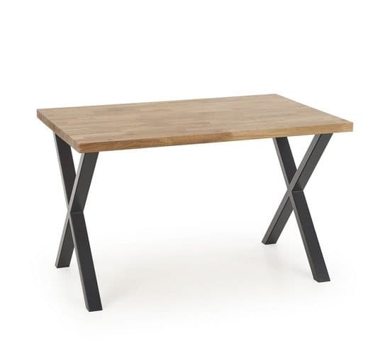 Table Industrielle 140cm Extensible Plateau Chêne Et Pieds Métal Vinus - Sans Rallonge