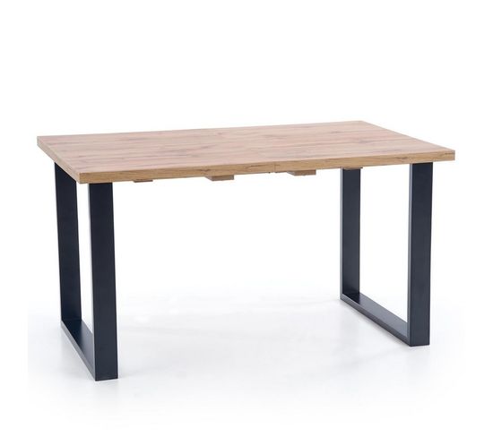 Table à Manger Industrielle Extensible 160-210cm Avec Plateau Aspect Chêne Et Structure En Métal Noi