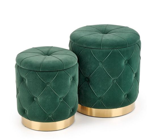 Poufs Gigognes En Velours Vert Foncé Avec Base En Acier Doré Echo