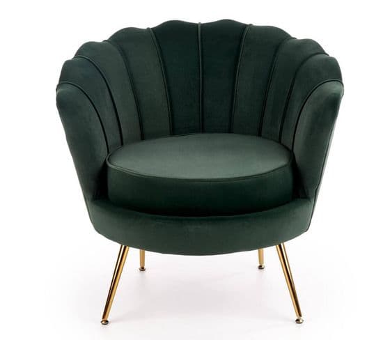 Fauteuil Coquillage En Velours Vert Foncé Avec Pieds Dorés Caprica