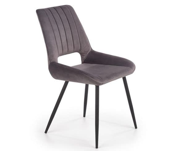 Chaise De Salle à Manger Contemporaine En Velours Gris Foncé Avec Pieds En Métal Noir Cloud