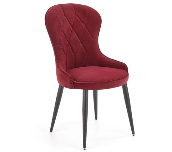 Chaise De Salle à Manger En Velours Rouge Foncé Avec Pieds En Acier Noir Spin