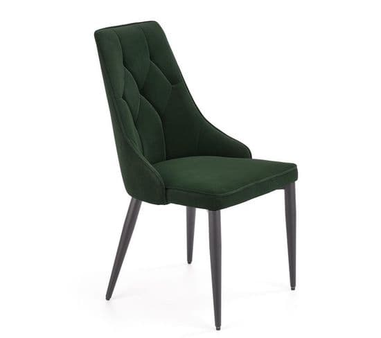 Chaise En Velours Vert Foncé Avec Dossier Matelassé Et Pieds En Acier Noir Cosmos