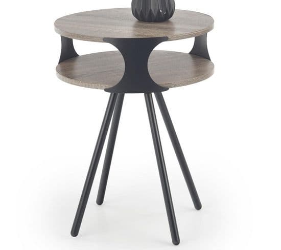 Table D'appoint Design Aspect Chêne Foncé Avec Finitions Et Pieds En Acier Noir Telesto