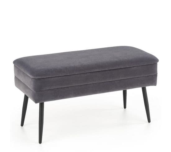 Banc En Velours Gris Avec Pieds En Métal Noir Patty