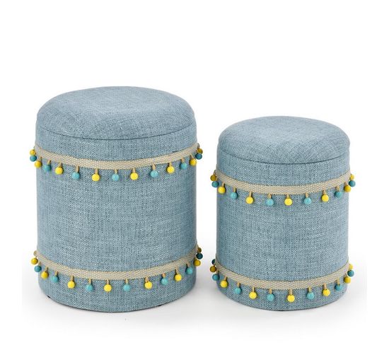 Ensemble De Deux Poufs Gigognes En Tissu Bleu Clair Dinard