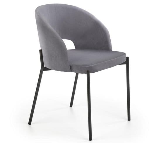 Chaise Contemporaine En Velours Gris Avec Pieds En Métal Noir Fergie