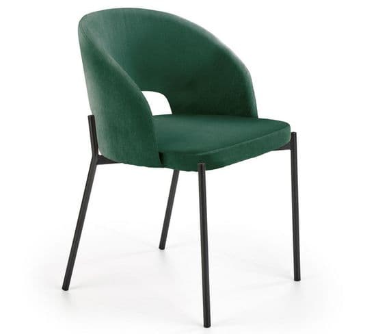 Chaise Contemporaine En Velours Vert Avec Pieds En Métal Noir Fergie