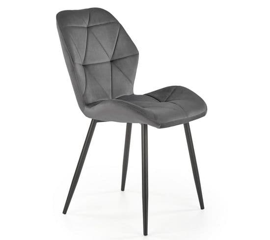 Chaise Contemporaine En Velours Gris Avec Pieds En Métal Noir Stella