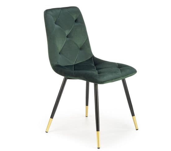 Chaise De Salle à Manger En Velours Vert Avec Pieds En Métal Noir Et Doré Bochica