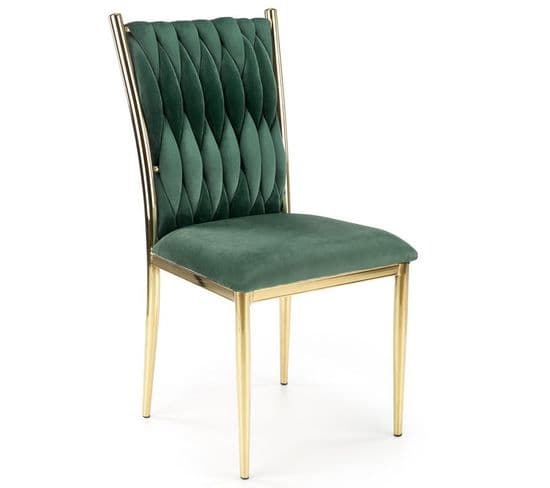 Chaise De Salle à Manger En Velours Vert Avec Dossier Capitonné Et Structure En Métal Doré Clytia