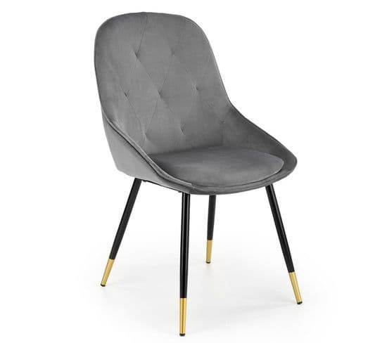 Chaise De Salle à Manger En Velours Gris Avec Pieds Noirs Et Dorés En Métal Damona