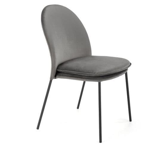 Chaise En Velours Gris Avec Fins Pieds En Métal Noir Meet