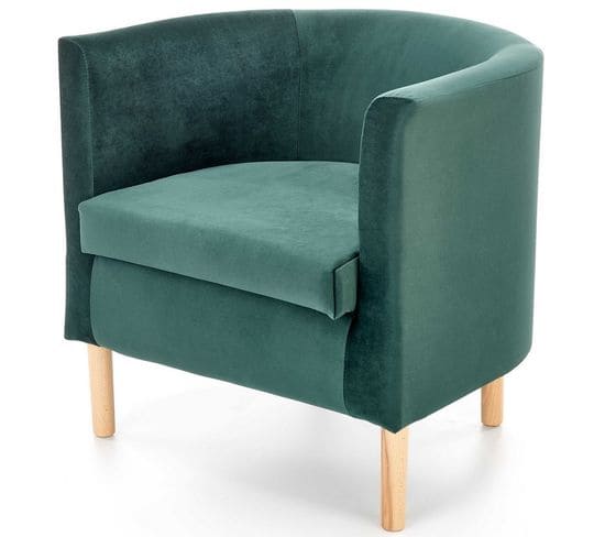 Fauteuil Lounge En Velours Vert Avec Pieds En Bois Massif Kelen