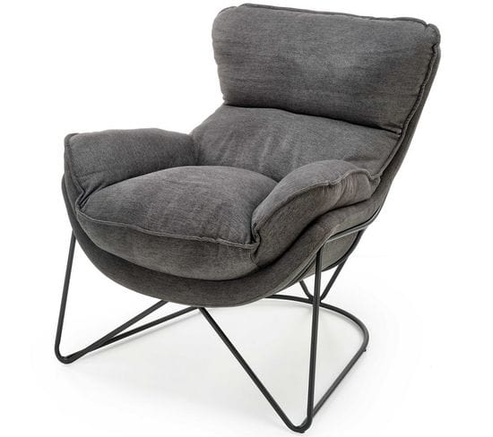 Fauteuil Lounge En Tissu Gris Avec Piètement En Métal Noir Gregor